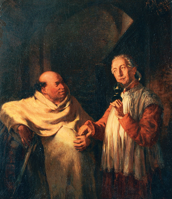 Monk and Priest in a Wine Cellar