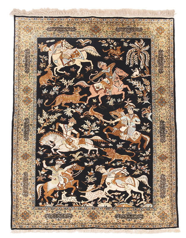 A Ghom carpet with old persian hunting scenes