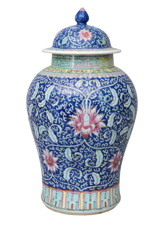 A baluster cover vase with floral decoration