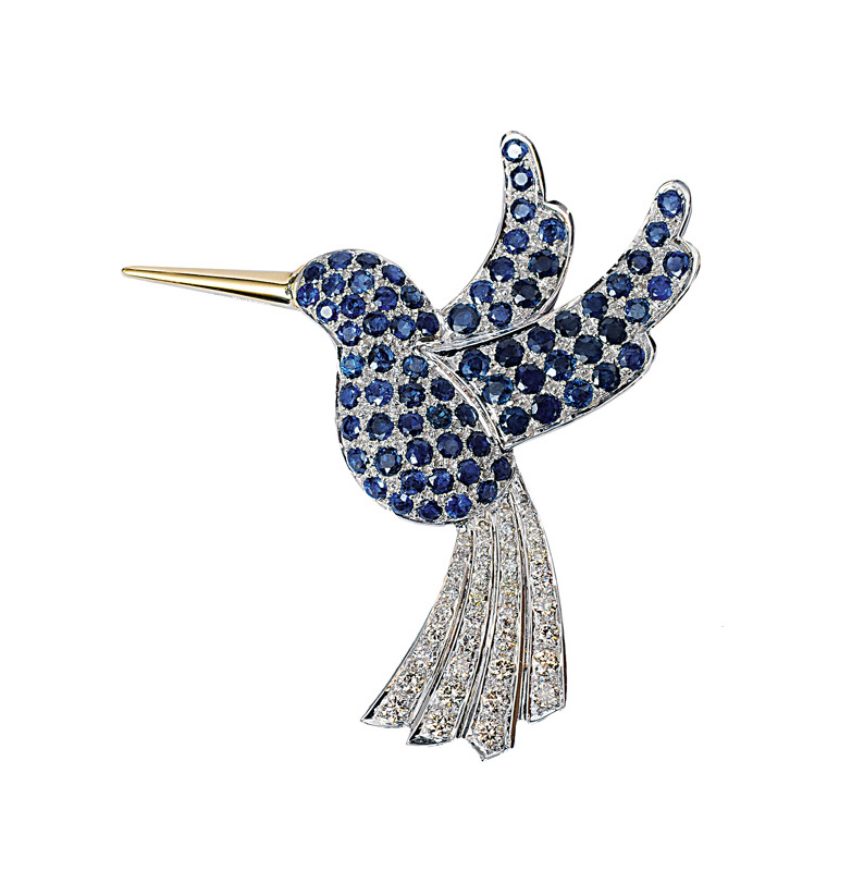 A sapphire diamond brooch "Hummingbird"