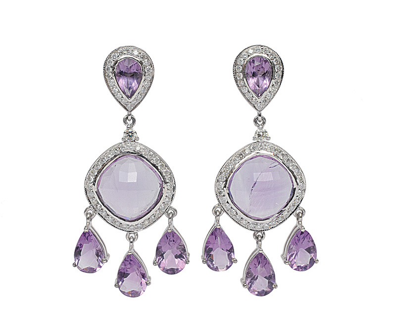 A pair of amethyst diamond ear chandeliers