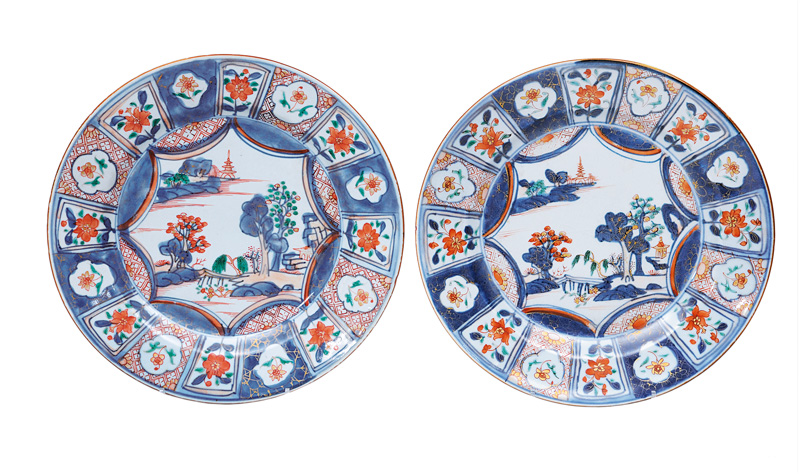 A pair of Imari-plates with landscape painting