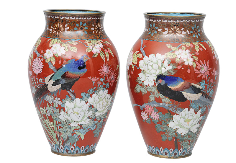 A pair of cloisonné vases