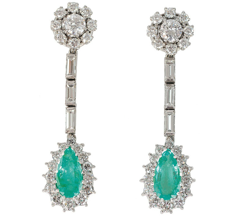 Paar Smaragd-Brillant-Diamant-Ohrhänger