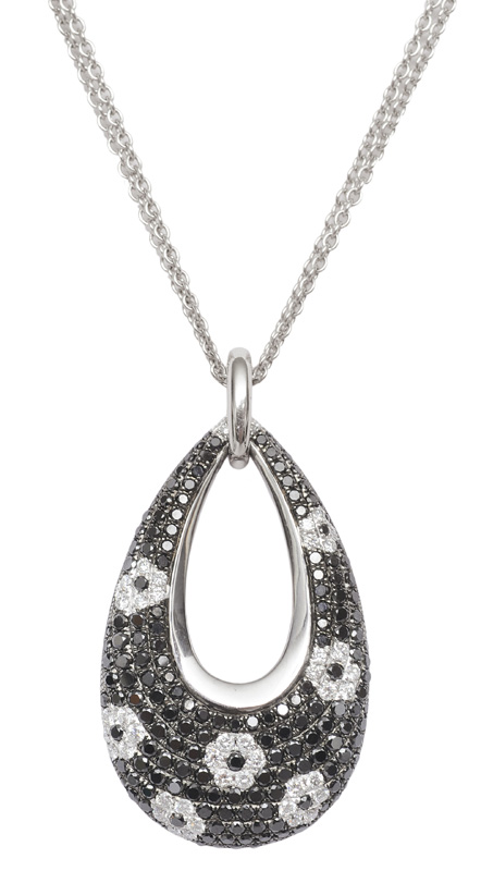A modern two coloured diamond pendant with necklace