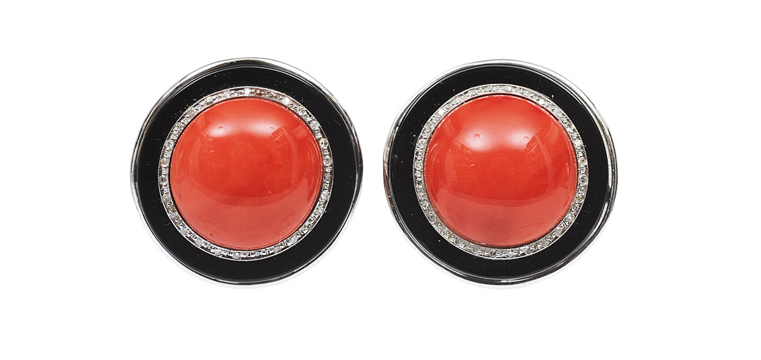 A pair of coral onyx earstuds
