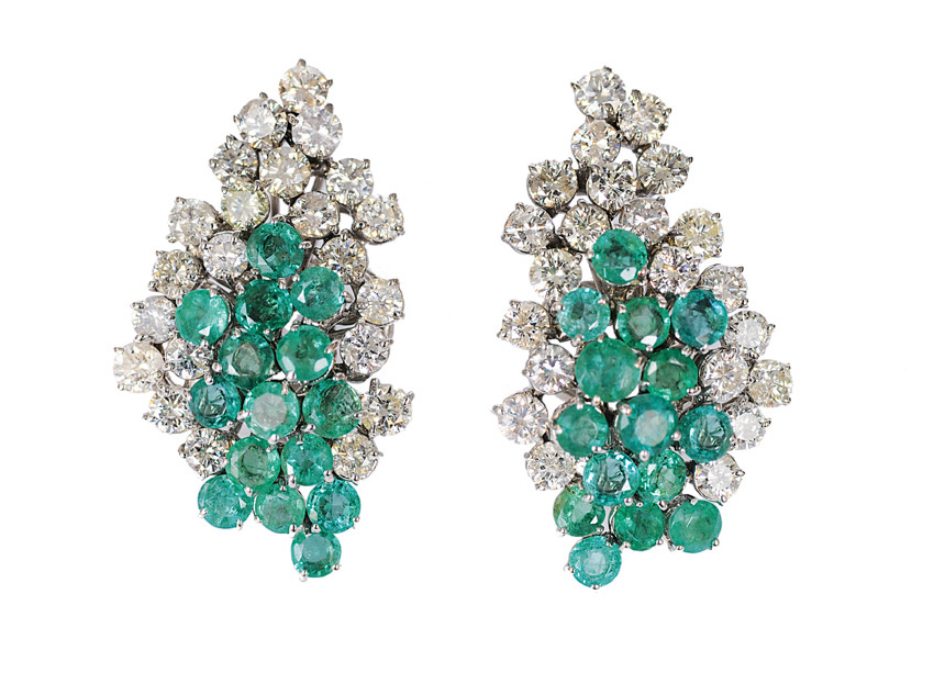 A pair of emerald diamond earrings