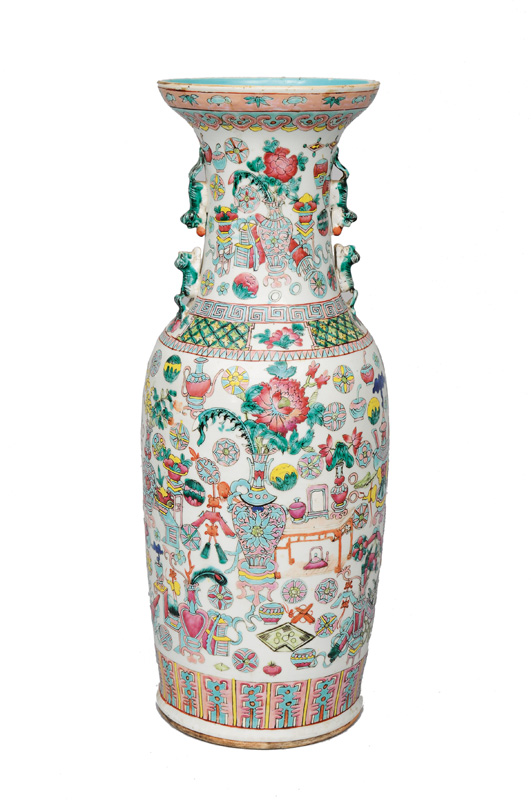 A tall baluster vase with "100 Antiquities"