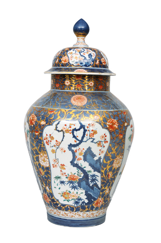 A very tall Imari vase with cover