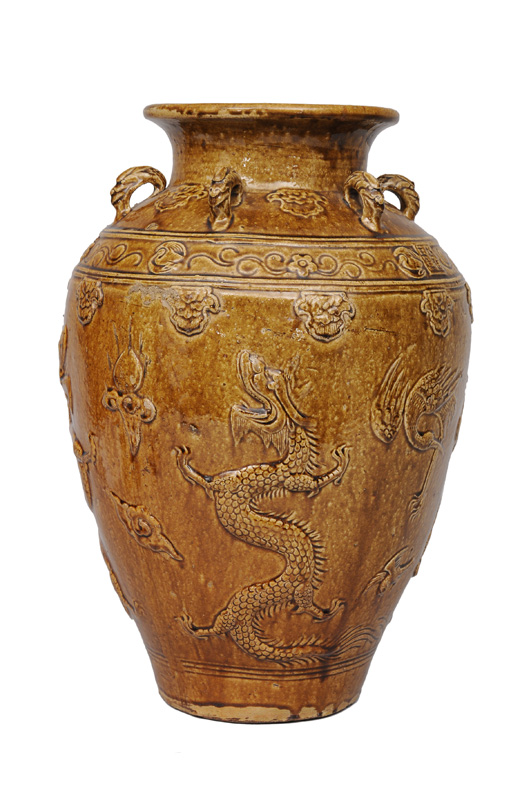 A tall Martaban-jar with dragon relief