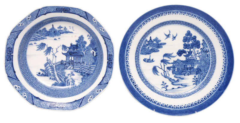 Two plates with pagodas