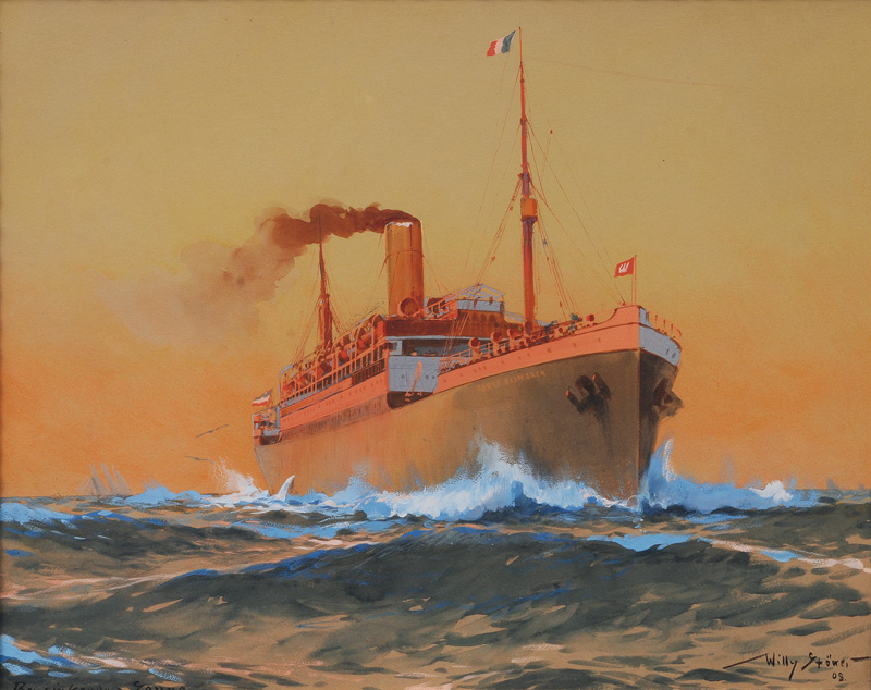 Der Dampfer Cap Trafalgar der Hamburg- - Willy Stöwer as art print or  hand painted oil.