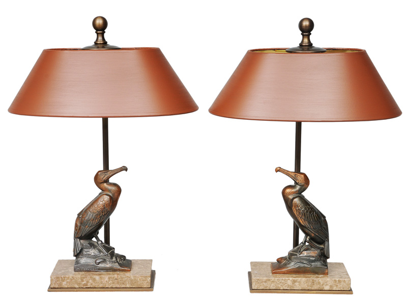 A pair of Art Déco figures "cormorant" as table lamps