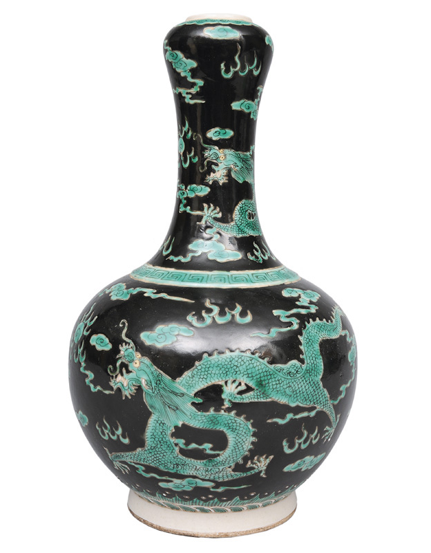 A Famille-Noire garlic-head bottle vase A Famille-Noire garlic-head bottle vase