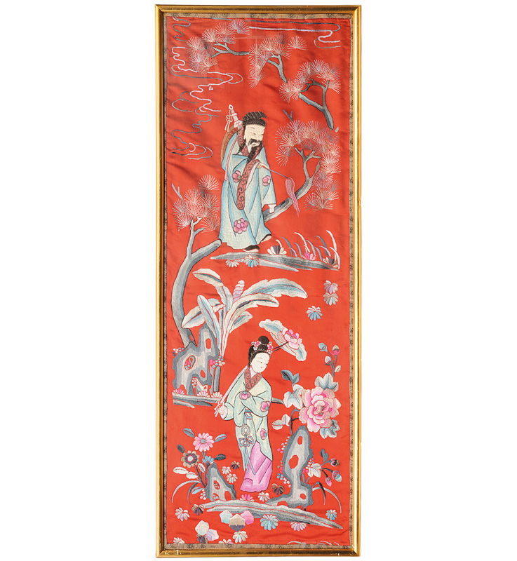 A set of 4 silk embroideries with the "8 Immortals"