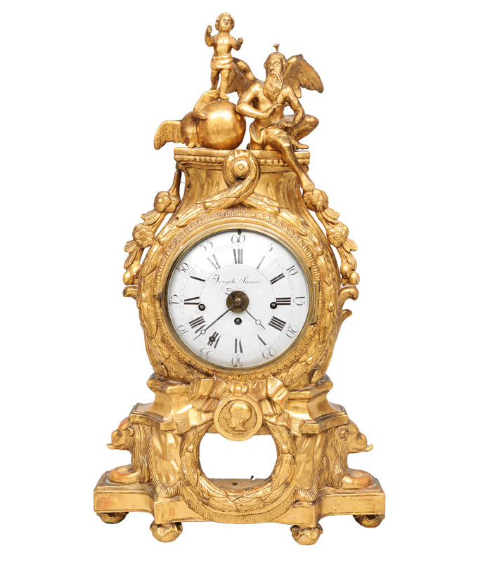 A Louis-Seize mantle clock with chronos and putto