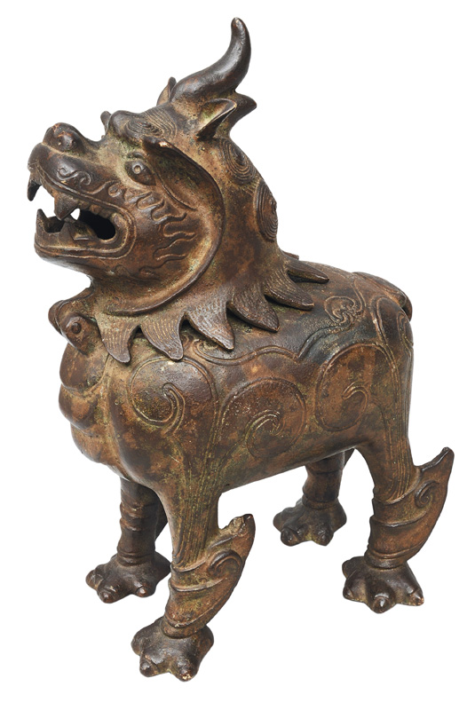Bronze-Weihrauchbrenner in Form eines Qilin-Fabelwesens