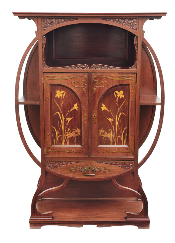 Jugendstil-Vitrinenschrank mit Intarsien