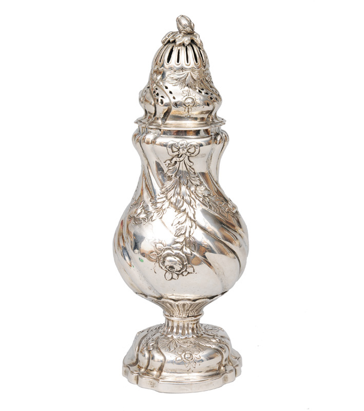 A hug sugar caster in the Baroque style