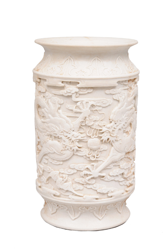 A rouleau vase with fine dragon relief
