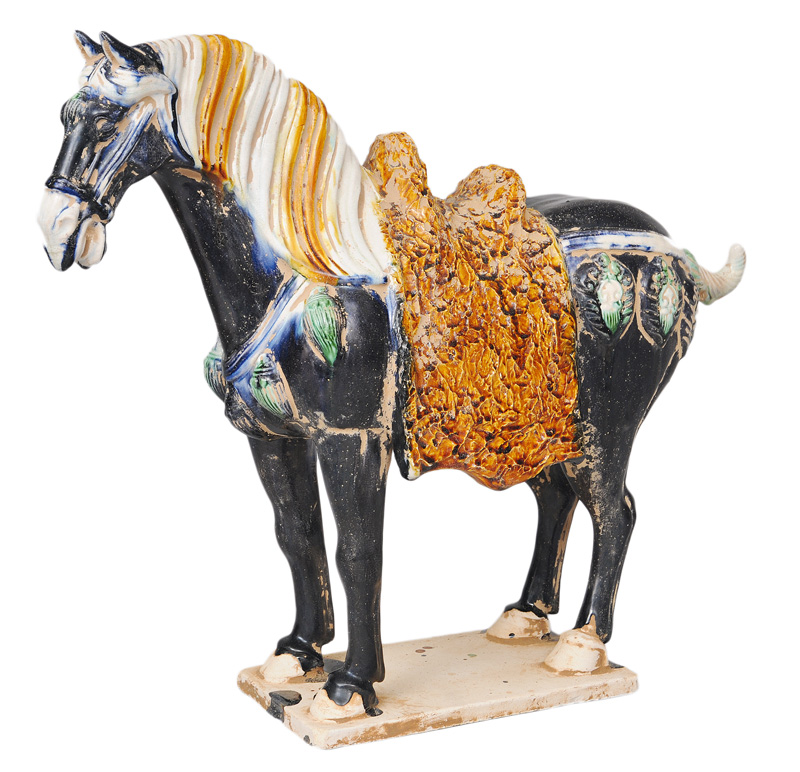 Seltene blaue Sancai-Figur "Ferghana-Pferd"