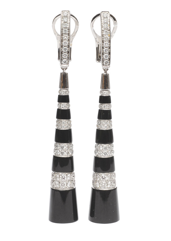 A pair of onyx diamond earpendants