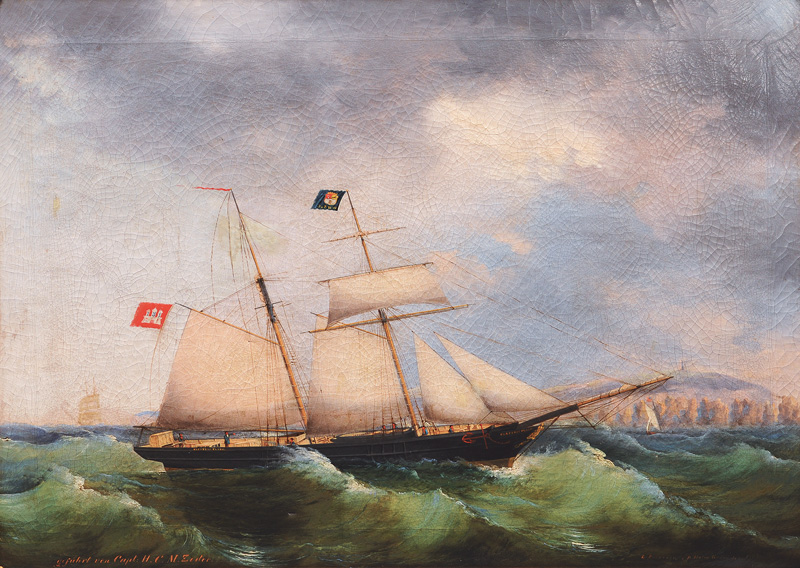 Peter Christian Holm & Lorenz Petersen - The Schooner Electric Flash flying the Flag of Hamburg The Schooner Electric Flash flying the Flag of Hamburg