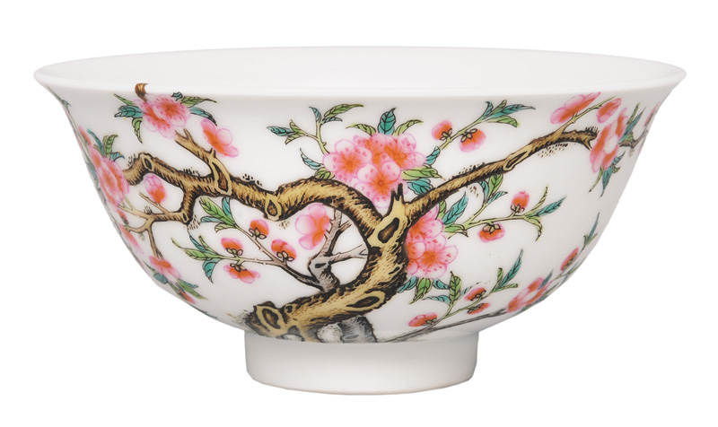 A bowl with plum blossoms and birds