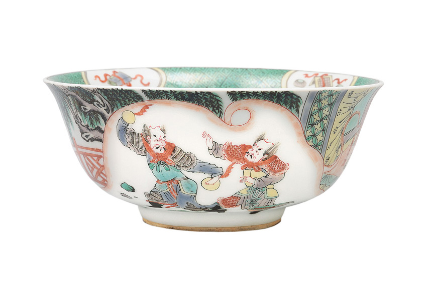 A large Famille-Verte bowl with scholar"s dream
