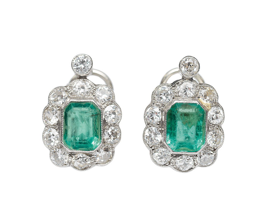 Paar Smaragd-Diamant-Ohrstecker