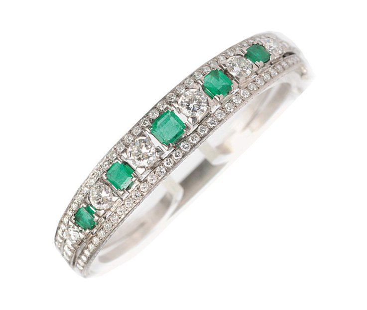 An emerald diamond bangle bracelet