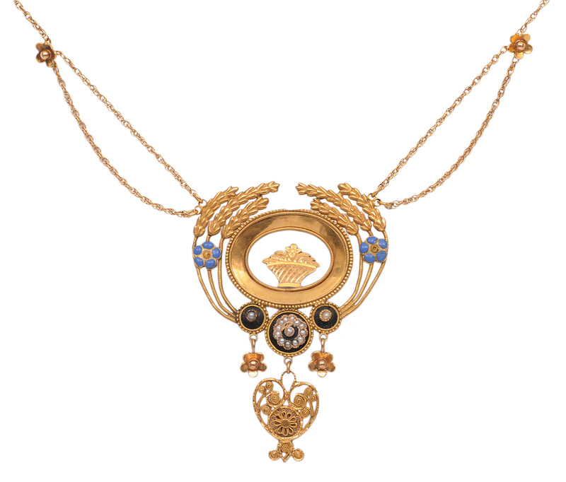 Louis-Seize-Collier mit Korbbouquet und Kornähren Louis-Seize-Collier mit Korbbouquet und Kornähren