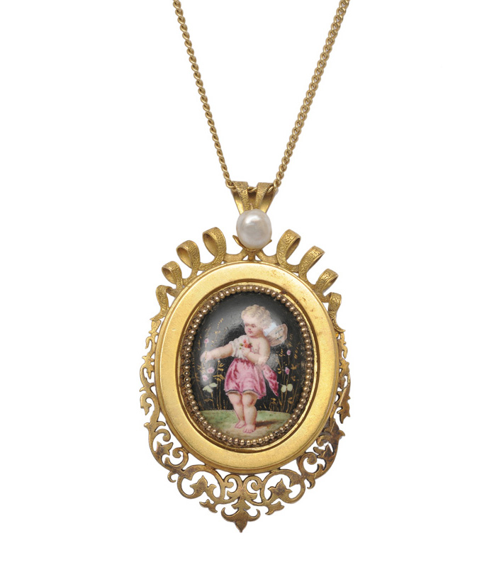 A miniature picture "Allegory of spring" as a pendant with necklace