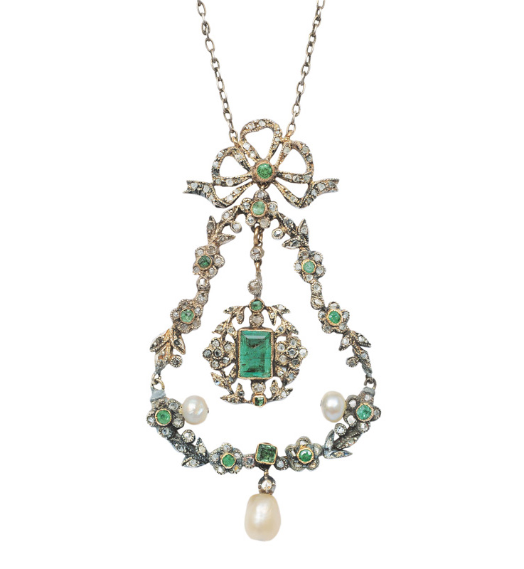 Louis-Seize-Collier mit Smaragd- und Diamant-Besatz