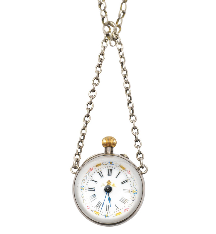 A round clock pendant with necklace
