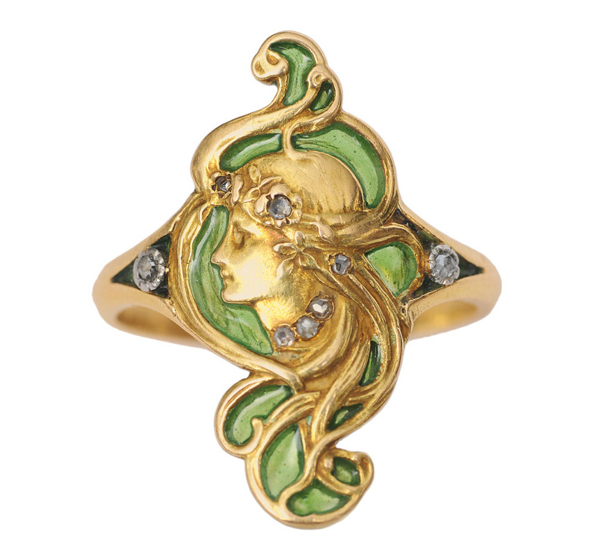 Art-Nouveau-Ring mit Damenbildnis