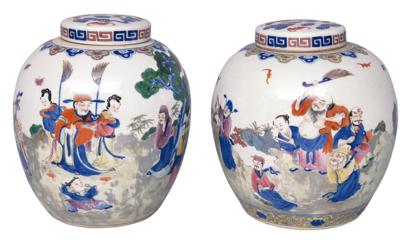 A pair of magnificent ginger jars with mythological scene