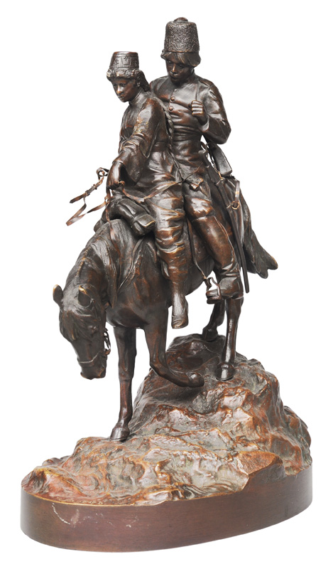 Bronze-Figur "Der Abschied - Sich küssendes Kosakenpaar"