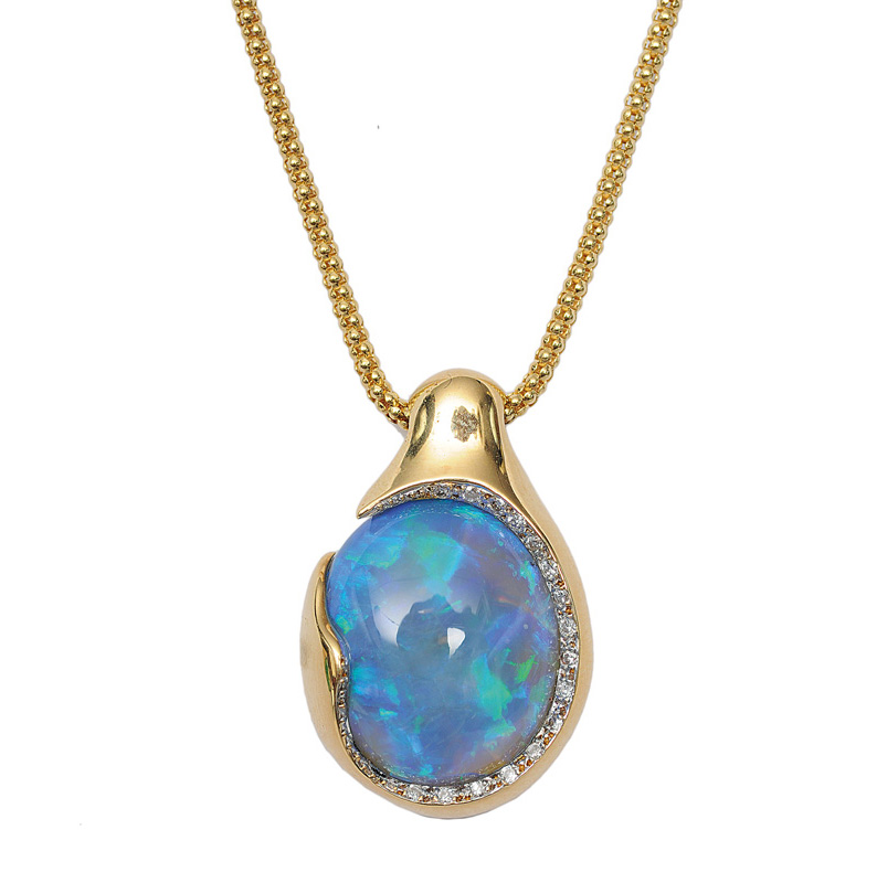 An opal diamond pendant with necklace