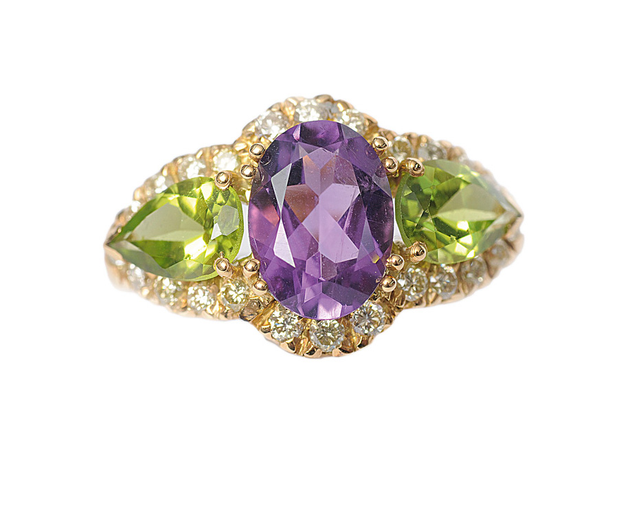 An amethyst peridot ring