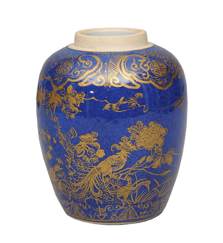 A "Powder Blue" ginger jar with gold decoration