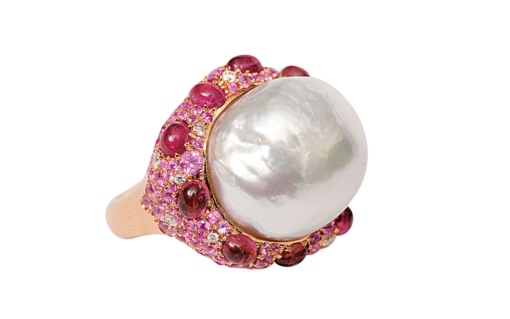 A Southsea pearl tourmaline ring
