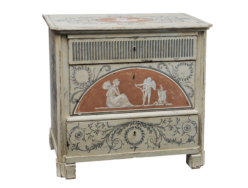 A coloured chest of drawers with antique-like painting "Cupid and Psyche"