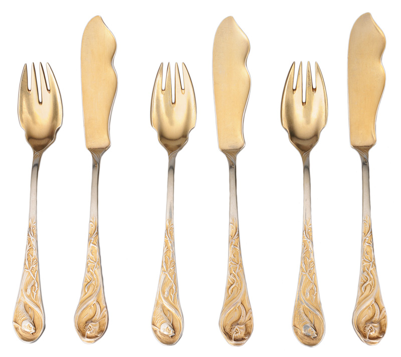 An Art Nouveau fish cutlery for 9 persons