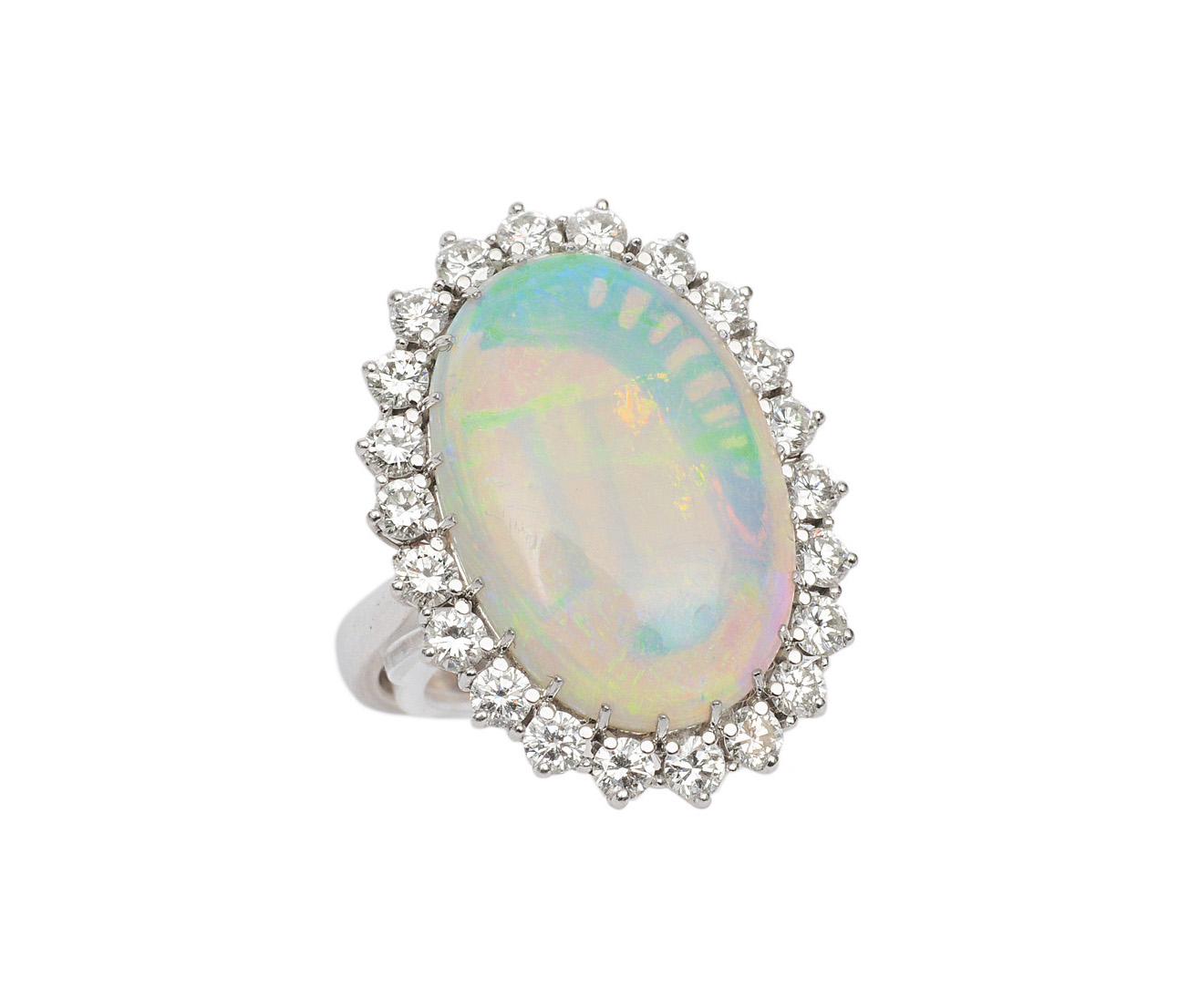 An opal diamond ring