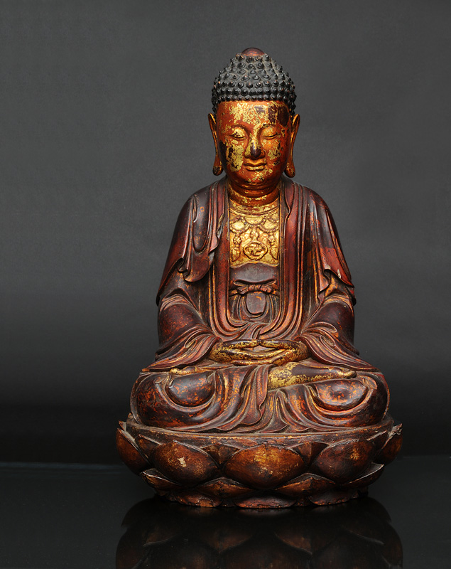 A tall wooden and gilt lacquered buddha "Shakyamuni" - image 2