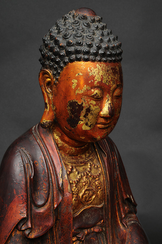 A tall wooden and gilt lacquered buddha "Shakyamuni" - image 4
