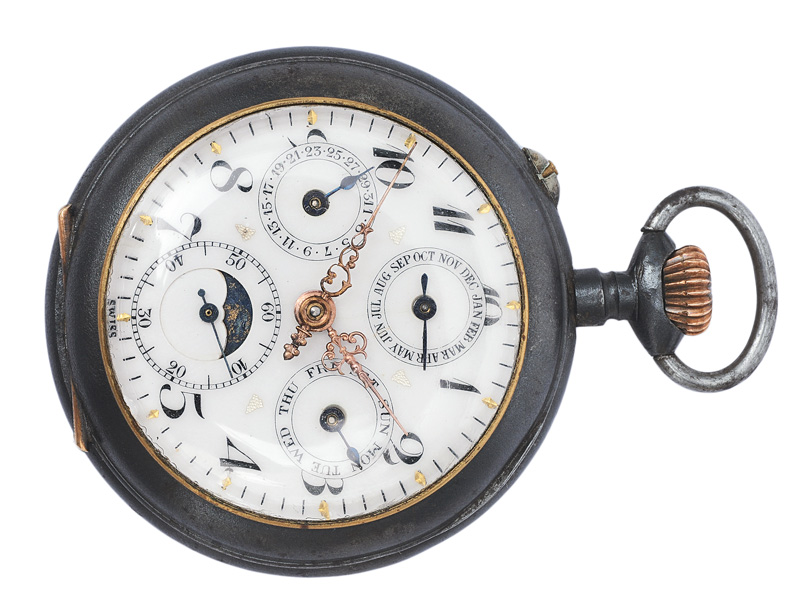 A pocket watch with calendar and moonphase by A. Robert