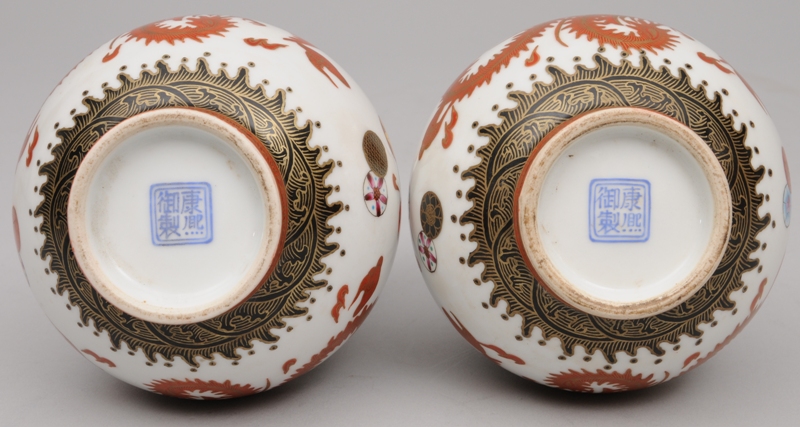 Paar feiner Doppelkürbis-Vasen mit Phönix-Dekor - Bild 2