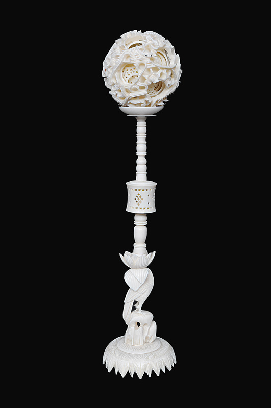 An ivory contrefait ball on stand - image 2